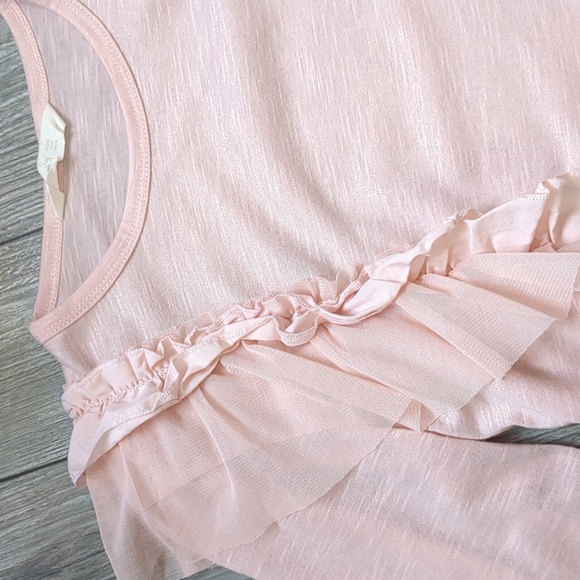 BOGO!! Mango Kids Pink Shimmery Ruffle Tops 13-14 - Picture 2 of 3